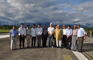 The Governor of Arunachal Pradesh Shri P.B. Acharya at the Tezu Airport, Tezu on 6th August2017. Also seen: Dr. Mohesh Chai, local MLA & Minister Art & Culture etc.